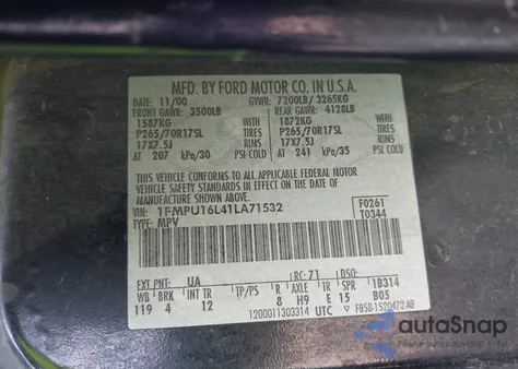 2001 Ford Expedition Xlt z USA, uszkodzony, nr VIN 1FMPU16L41LA71532